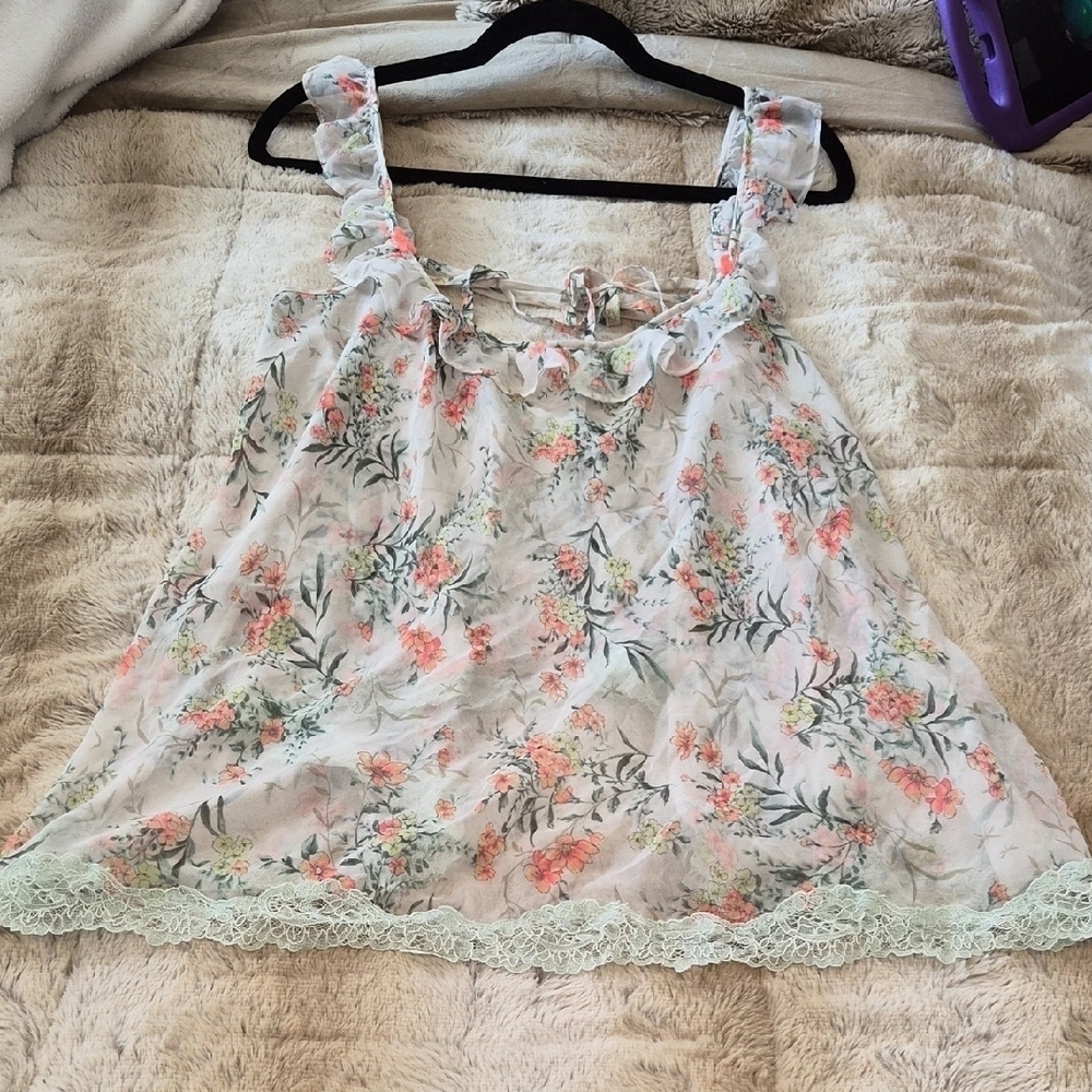 Victoria's Secret Floral Lace Trim Camisole - Pink and Green
